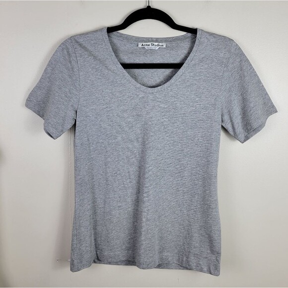 Acne Studios Dorla Solid Grey Cotton Short Sleeve Top Shirt - Picture 2 of 6